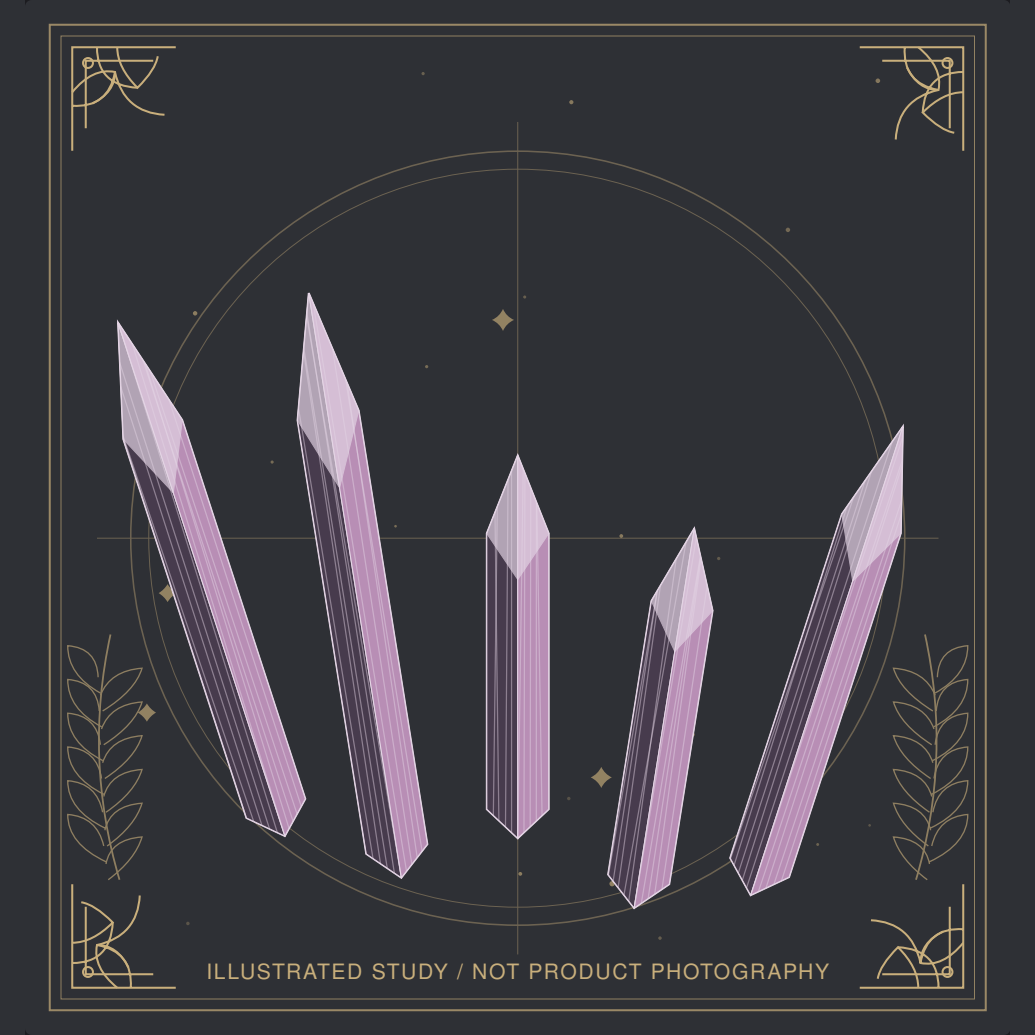 Decorative mineral illustration of Kunzite and Hiddenite.