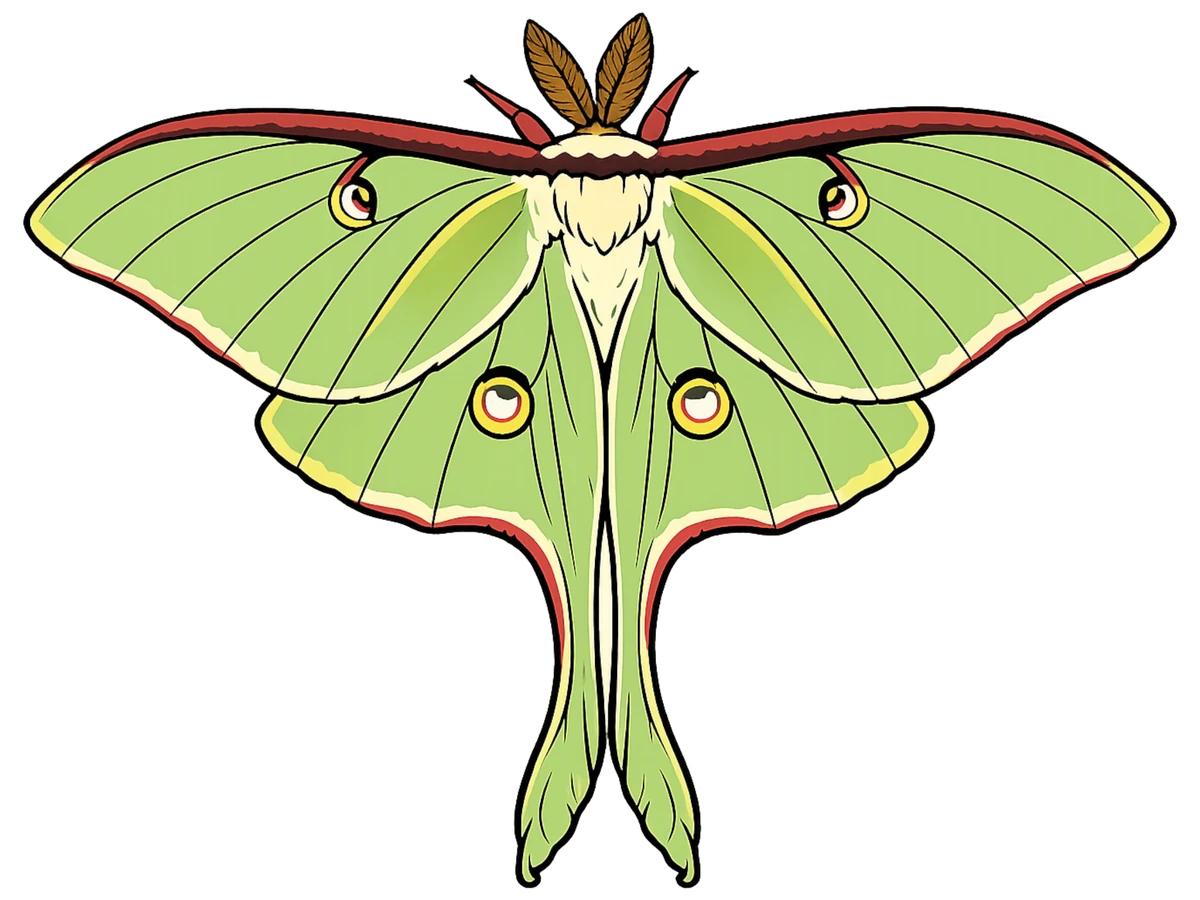 Open-wing dorsal study in Scott Schubr’s Actias luna artwork.