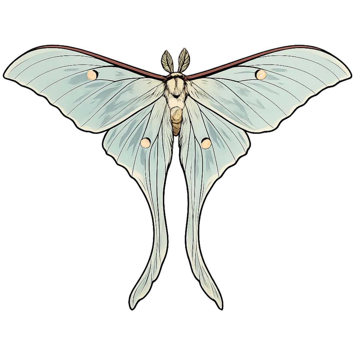 Open-wing ventral study in Scott Schubr’s Actias luna artwork.