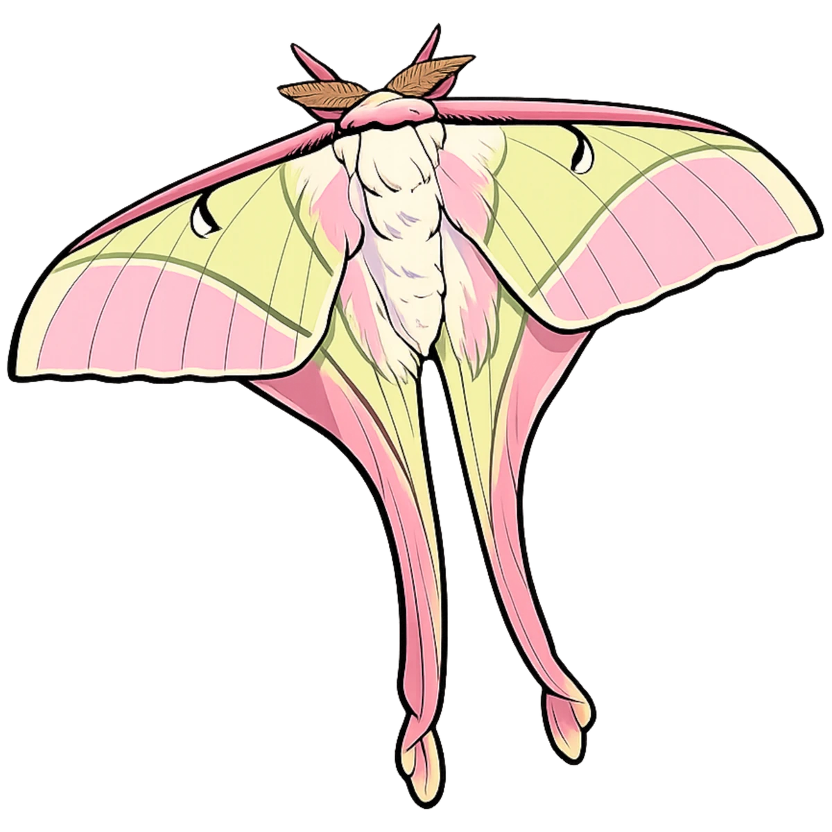 Left-facing dorsal study in Scott Schubr’s Actias rhodopneuma artwork.