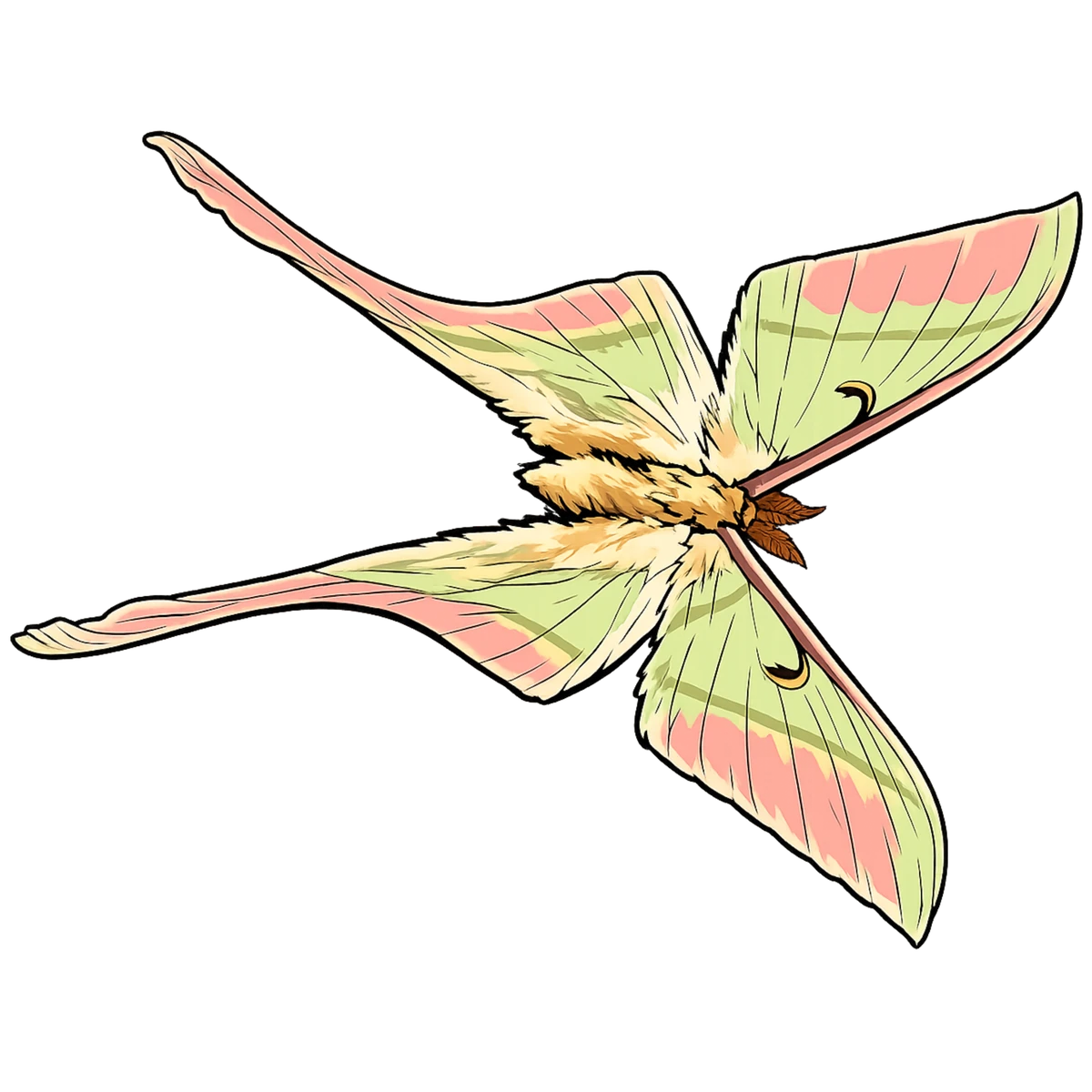 Rightward flight study in Scott Schubr’s Actias rhodopneuma artwork.