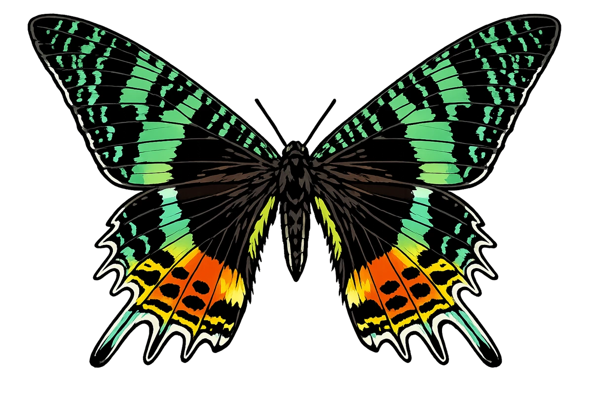 Open-wing dorsal study in Scott Schubr’s Chrysiridia rhipheus artwork.
