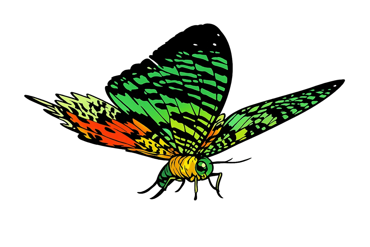 Rightward glide study in Scott Schubr’s Chrysiridia rhipheus artwork.