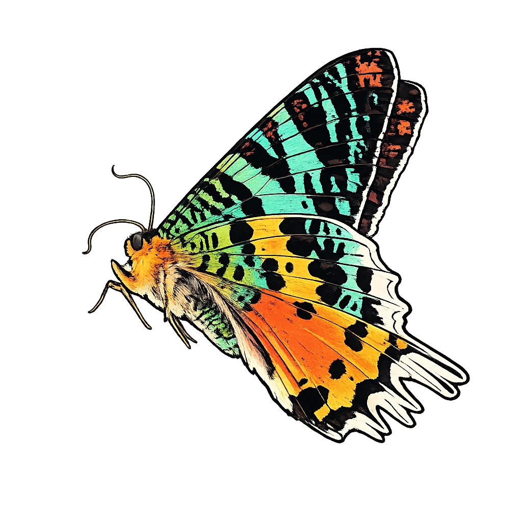 Folded-wing perch study in Scott Schubr’s Chrysiridia rhipheus artwork.