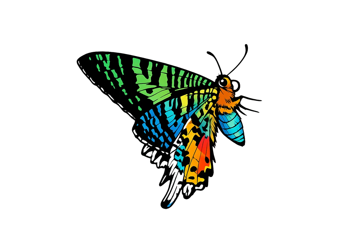 Right-facing wing display study in Scott Schubr’s Chrysiridia rhipheus artwork.