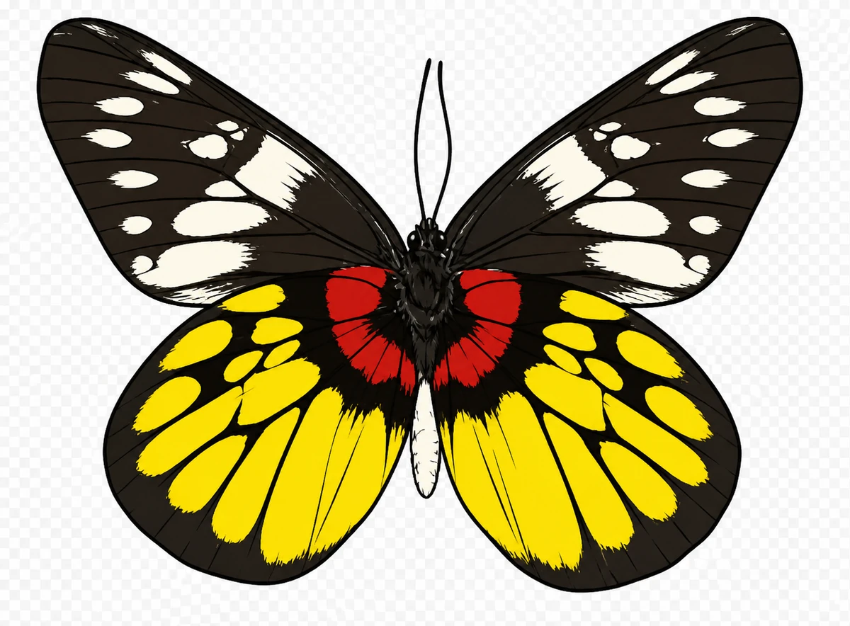Open-wing ventral study in Scott Schubr’s Delias pasithoe artwork.