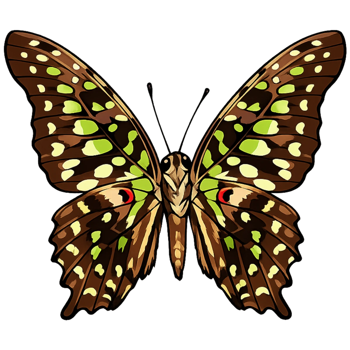 Open-wing ventral study in Scott Schubr’s Graphium agamemnon artwork.