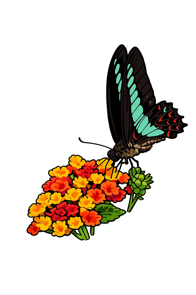 Perched flower study in Scott Schubr’s Graphium sarpedon artwork.