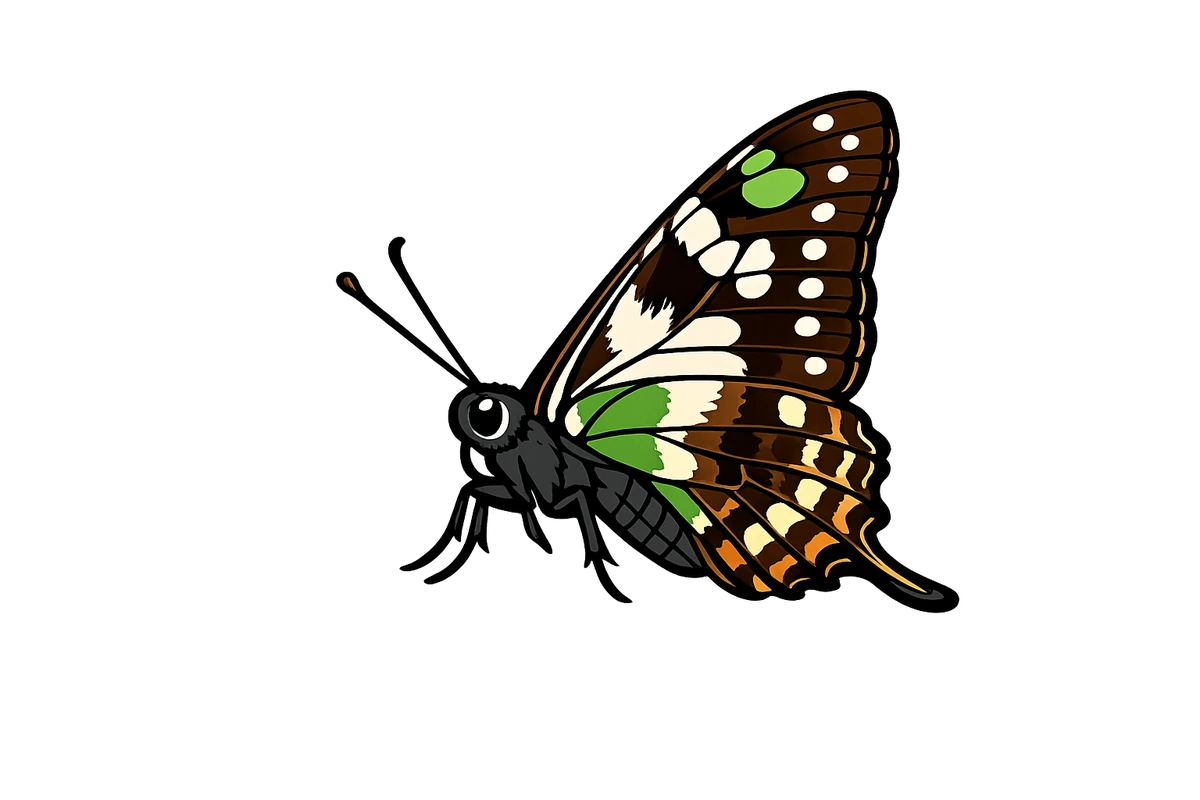 Left-facing folded-wing study in Scott Schubr’s Graphium weiskei artwork.