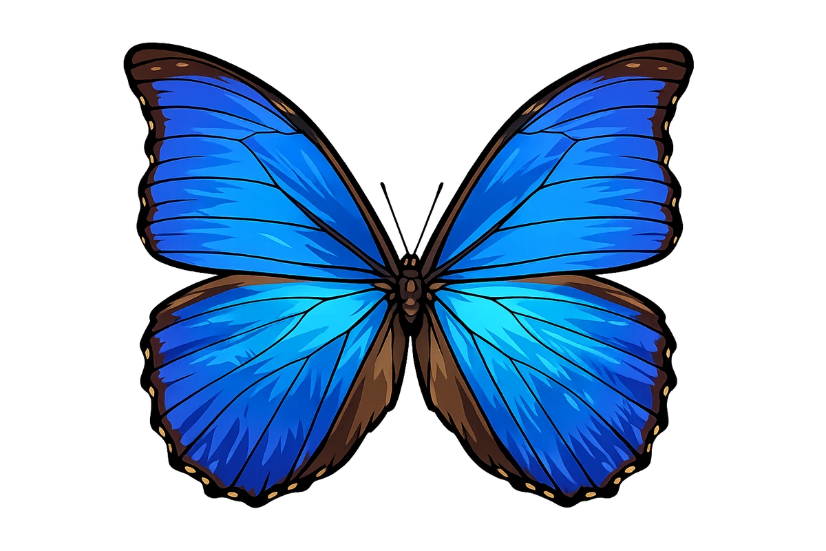 Open-wing dorsal study in Scott Schubr’s Morpho menelaus didius artwork.