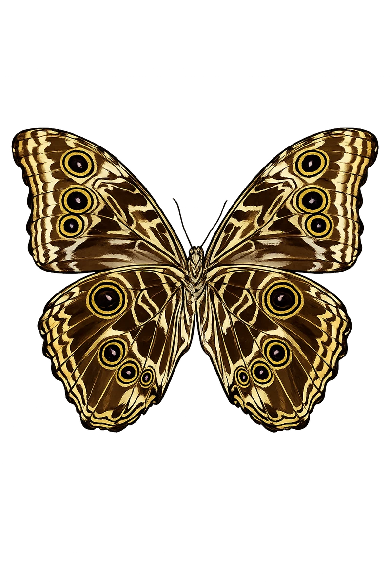 Open-wing ventral study in Scott Schubr’s Morpho menelaus didius artwork.