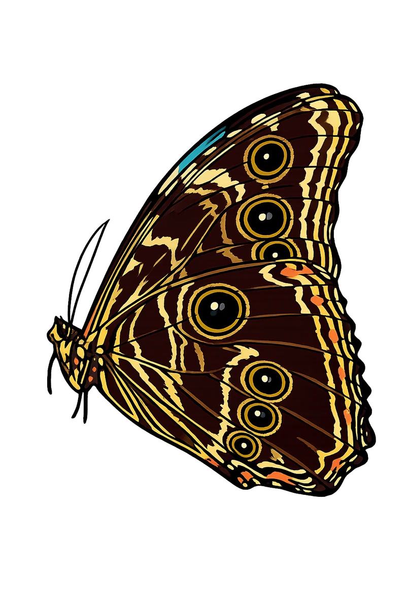 Left-facing folded-wing study in Scott Schubr’s Morpho menelaus didius artwork.
