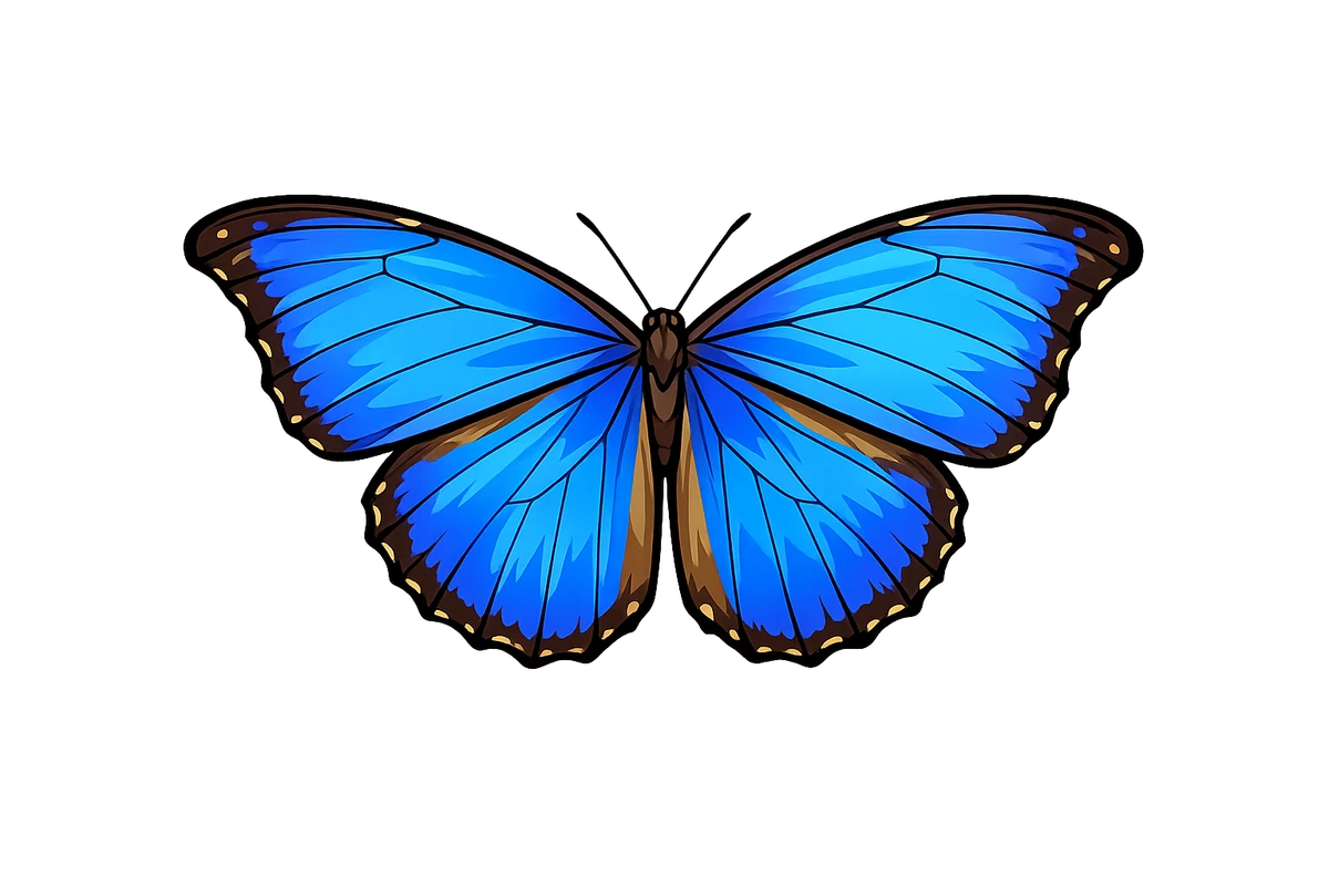 Front-facing open-wing Morpho didius artwork by Scott Schubr.