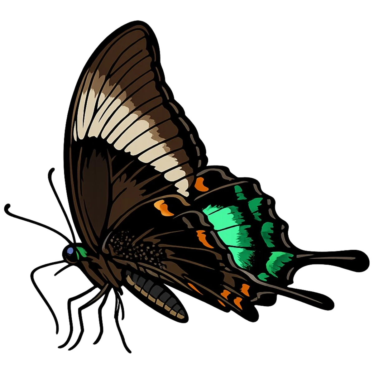 Left-facing folded-wing perch study in Scott Schubr’s Papilio maackii artwork.