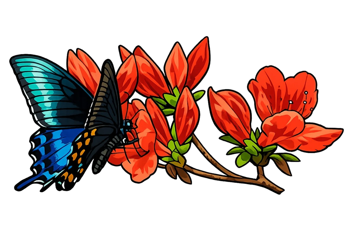 Open-wing flower perch study in Scott Schubr’s Papilio maackii artwork.