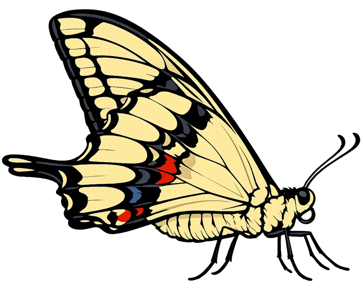 Right-facing folded-wing study in Scott Schubr’s Papilio thoas artwork.