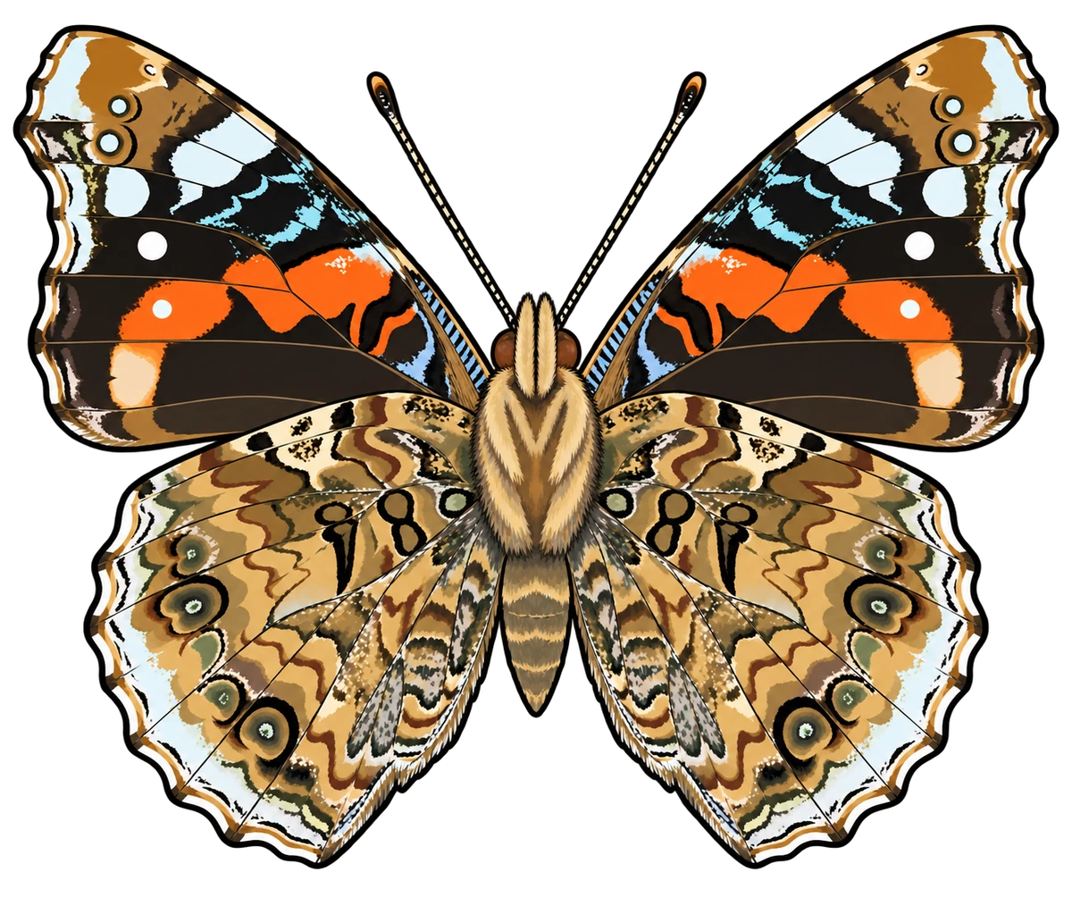 Vanessa atalanta, ventral view