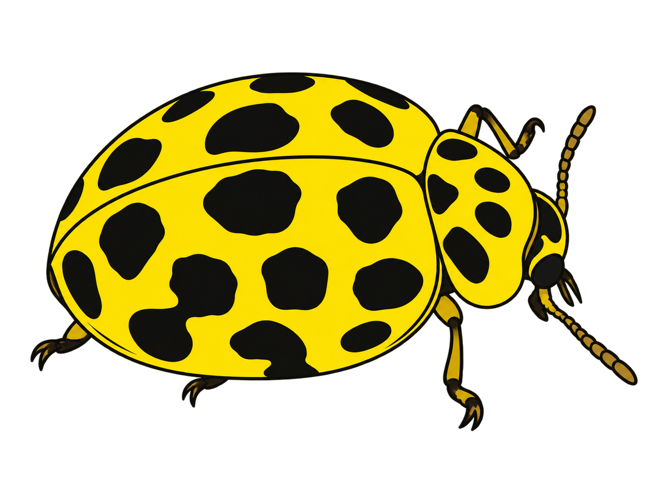Psyllobora vigintiduopunctata, dorsal oblique view