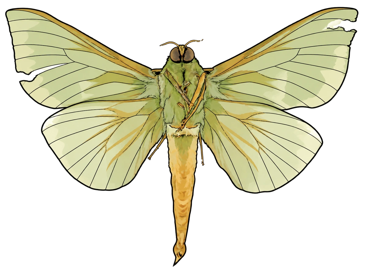 Aenetus virescens, male ventral view