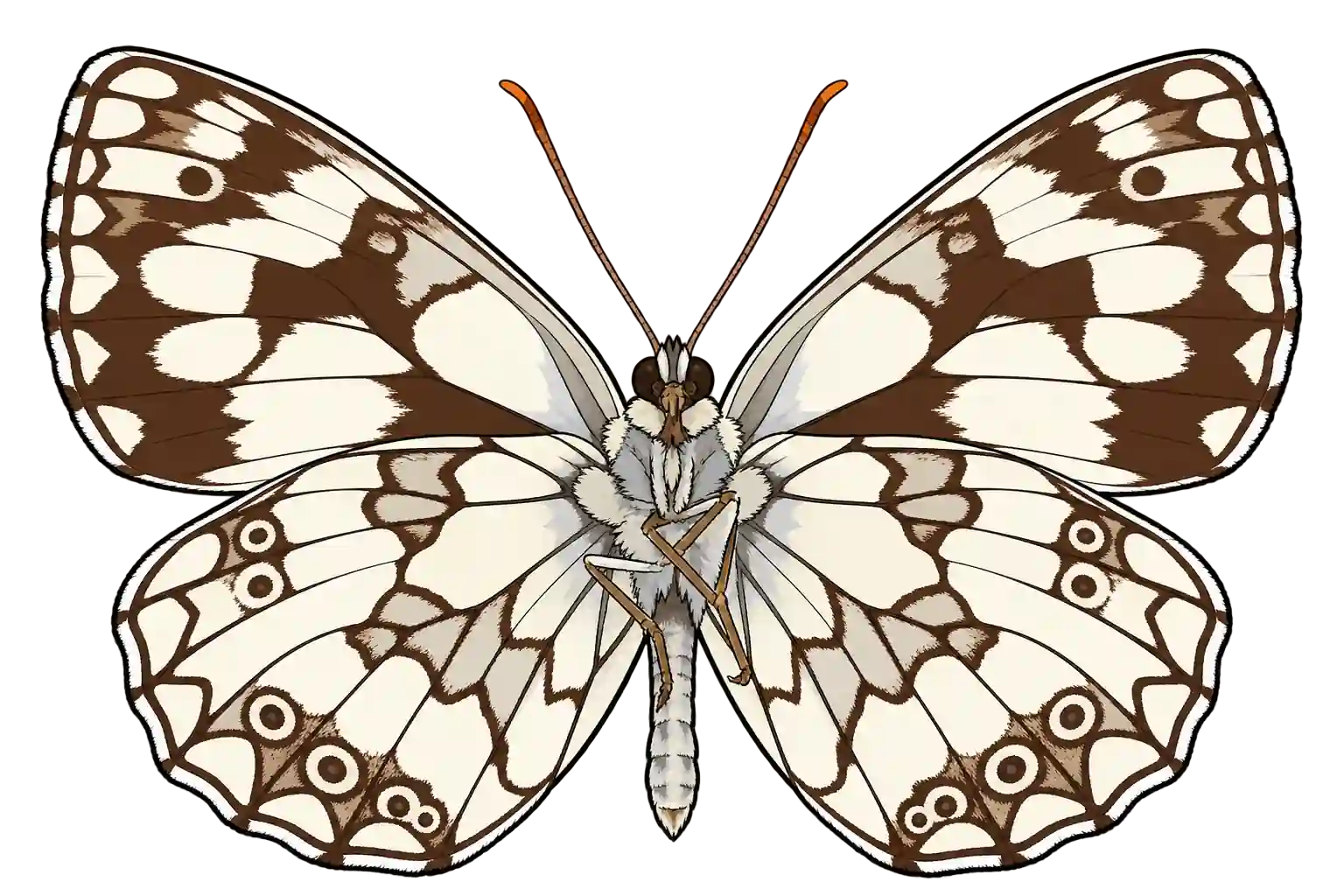Melanargia galathea, male ventral view